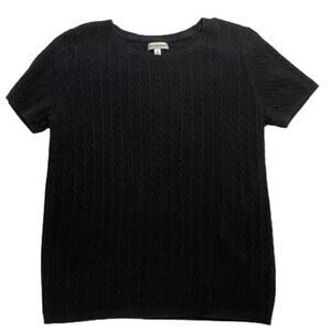 Croft & Barrow Cotton Blend Short Sleeve Crew Neck Black Cable Knit Sweater, M
